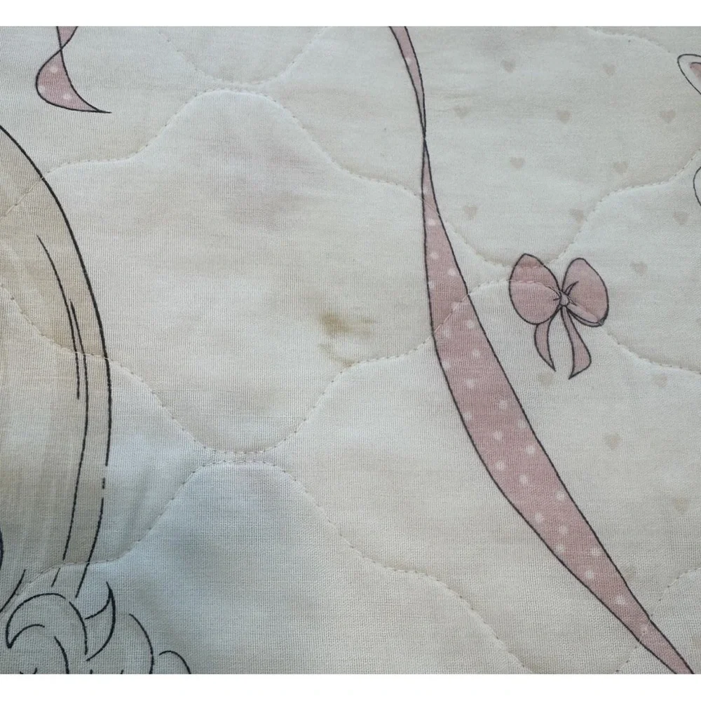 Vintage Baby Quilt Precious Moment Reversible Pink Bunny Teddy Bear 36 X 48